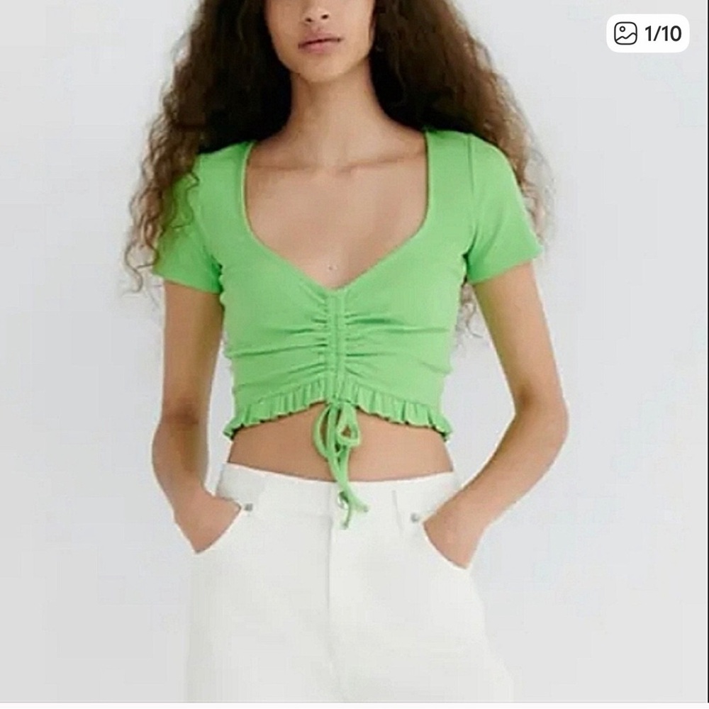 Zara Bright Green Ruched Crop Top